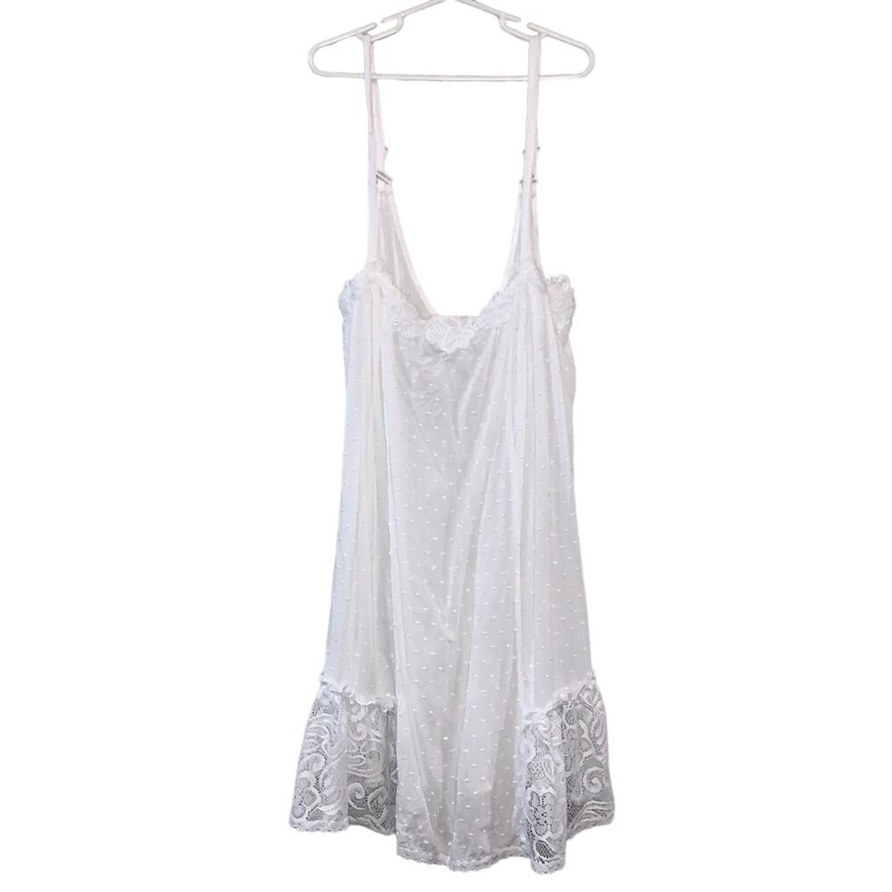 Linea Donatella White Lace Trim Chemise Slip Dress Small Sheer‎